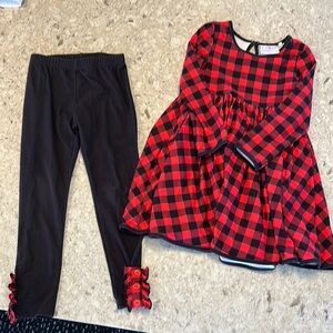 Red and Black Plaid Dress with Black Leggings